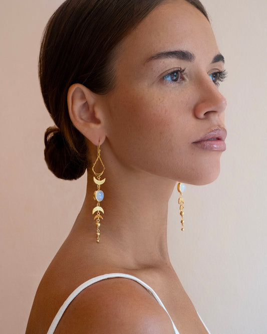 Earrings moon phases moonstone gold plated