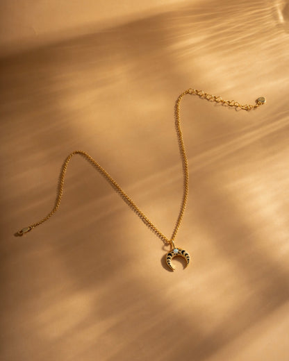 Crescent Moon Phases Opal Necklace Gold Plated