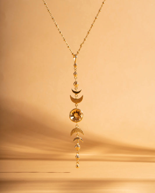 Necklace Moon Phases with Citrine Gold Plated