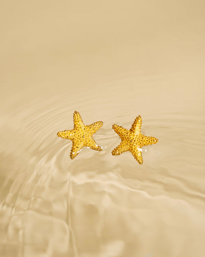 Sea Star Earrings Gold Plated, handcrafted jewelry by Celestera in Bali