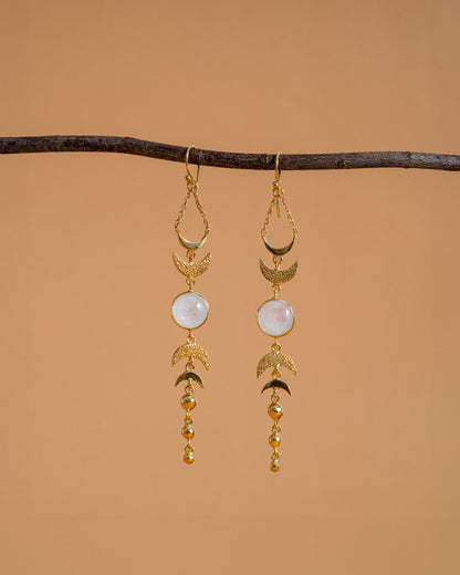 Earrings moon phases moonstone gold plated