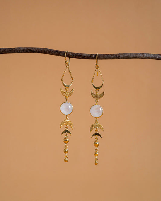 Earrings moon phases moonstone gold plated