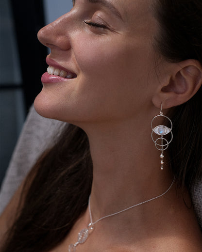 Light Circle Moonstone Earrings, handcrafted jewelry by Celestera in Bali
