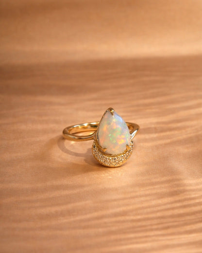 Crescent Opal Ring Gold Plated, handcrafted jewelry by Celestera in Bali