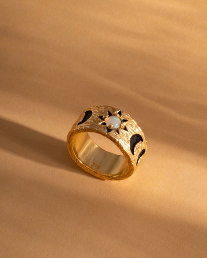 Moon Phases Opal Ring Gold Plated, handcrafted jewelry by Celestera in Bali