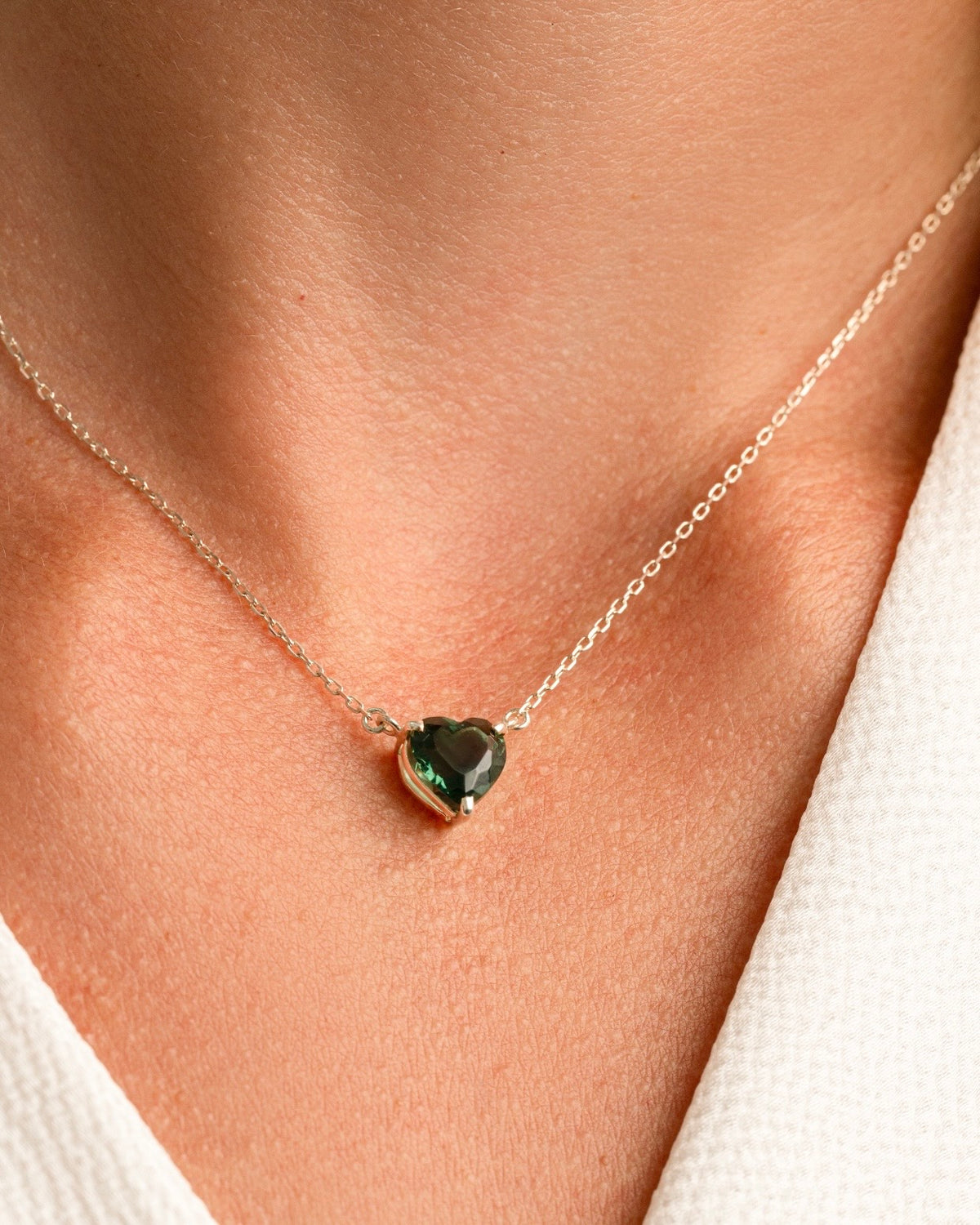 Necklace Heart Green Quartz Silver
