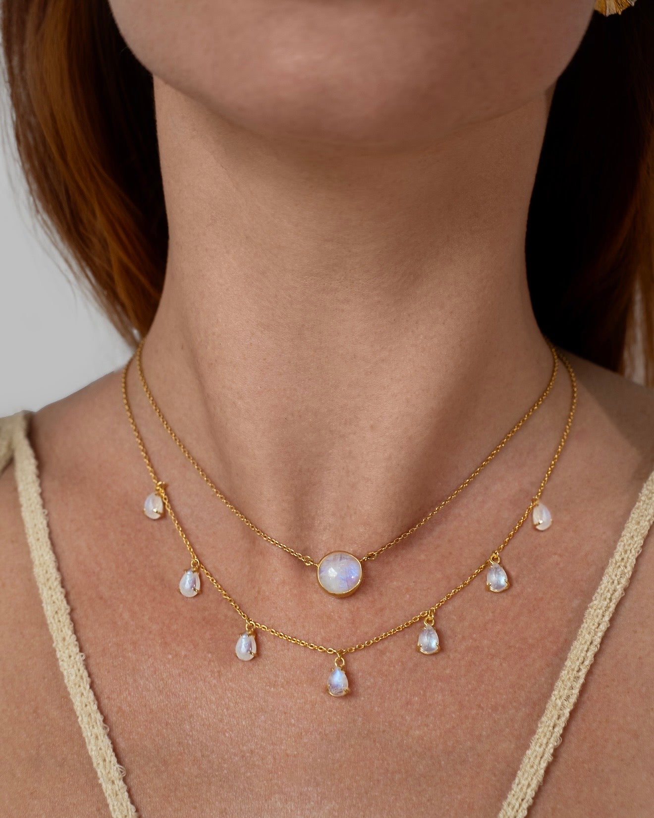 Necklace moonstone gold plated