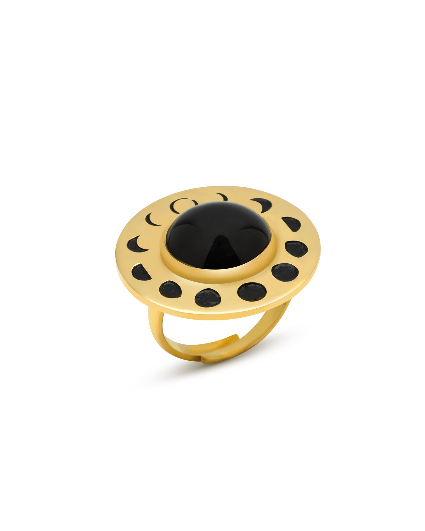 Ring Moon phases with Black Onyx Gold plated