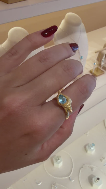 Spiral Shell Blue Topaz Ring Gold Plated