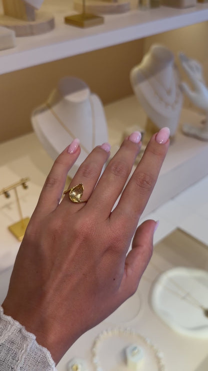 Pear Citrine Ring Gold Plated