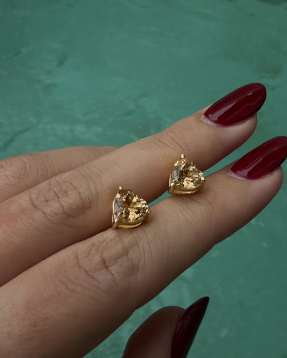 Heart Citrine Earrings Gold Plated
